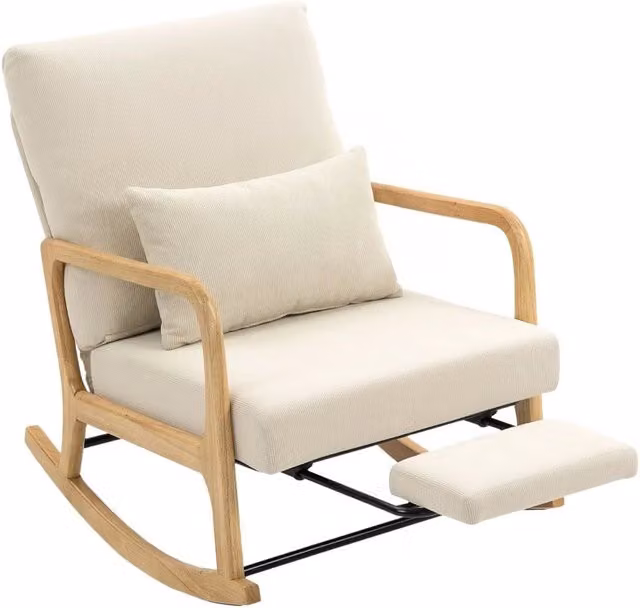 Poltrona a dondolo 89x70x97，5 cm in poliestere crema con poggiapiedi per salotto