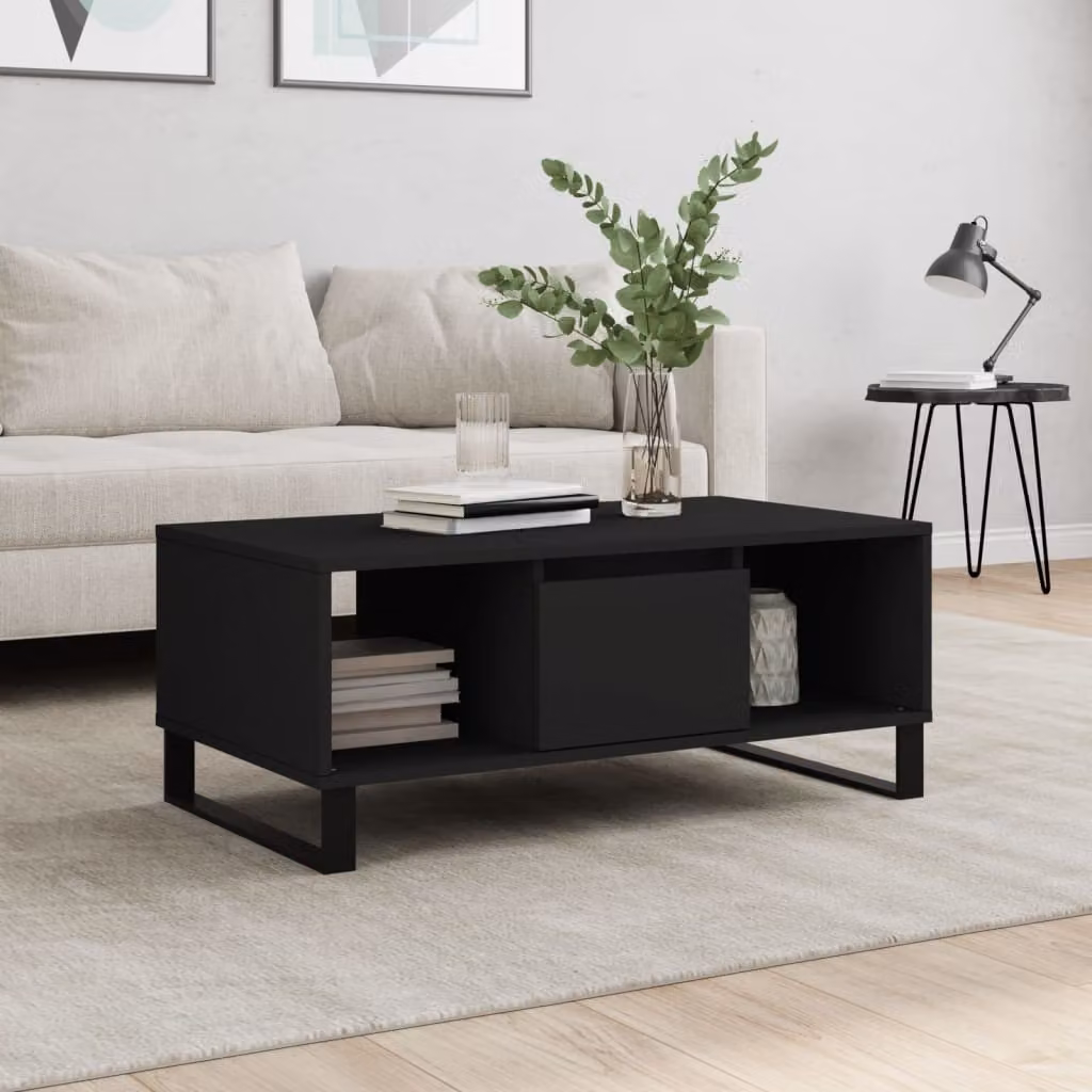 vidaXL Tavolino da Salotto Moderno Nero in Legno e Metallo L: 90 cm, P: 50 cm, H: 36,5 cm