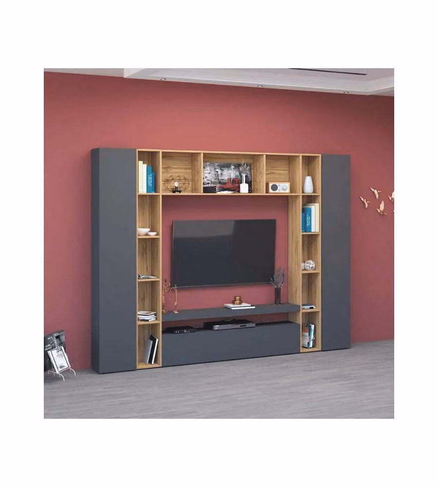 Parete Attrezzata Brooklyn Soggiorno Antracite Opaco 270x35x210 cm