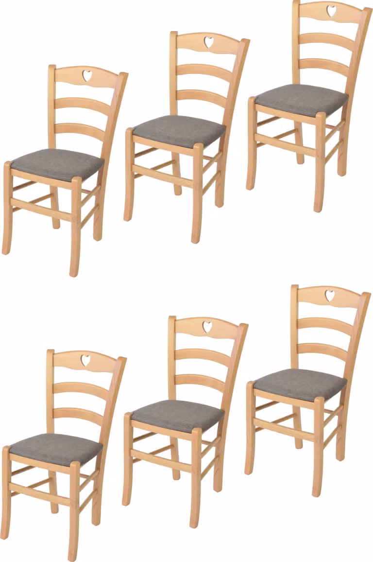 t m c s Tommychairs - Set di 6 sedie CUORE per cucina e sala da pranzo, Struttura robusta in legno di faggio laccato in colore naturale e sedile imbottito rivestito in tessuto color fulvo