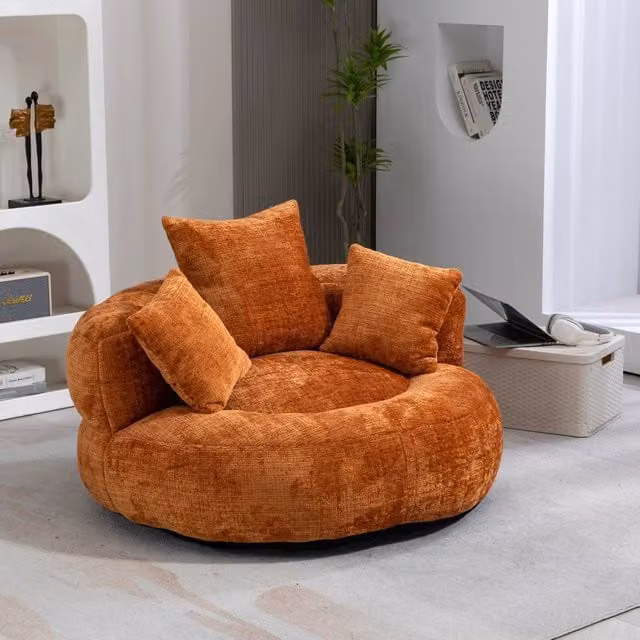 Poltrona lounge Mivray arancione in velluto con braccioli per soggiorno e camera da letto L: 108 cm, P: 108 cm, H: 52 cm