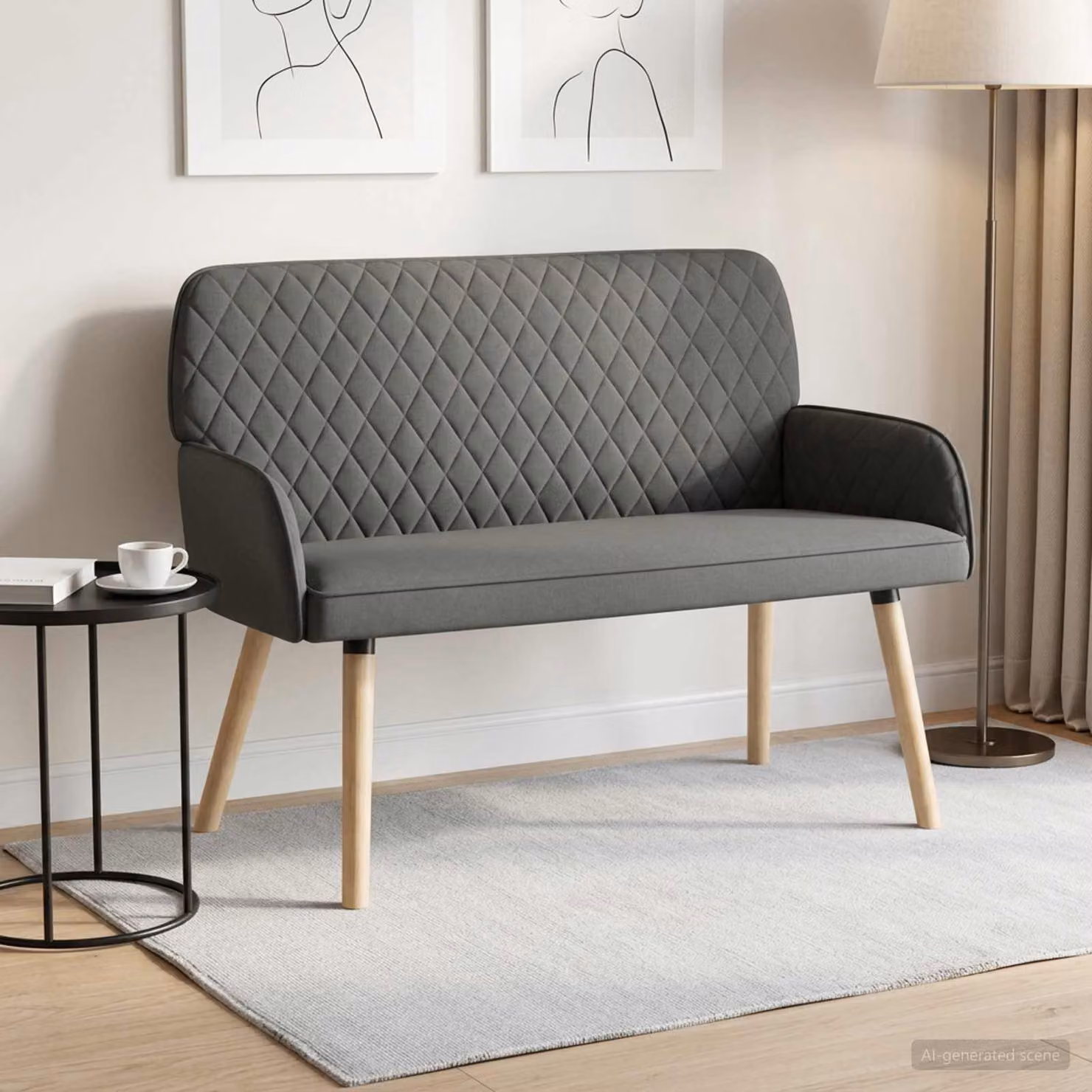Divano a 2 posti vidaXL moderno in tessuto grigio con gambe in legno massello per soggiorno o camera da letto L: 115 cm, P: 86 cm, H: 58 cm