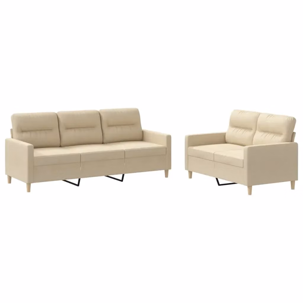 vidaXL Set di Divani 2 pz in Tessuto Beige con Cuscini e Struttura in Metallo e MDF – 2