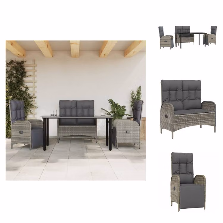 vidaXL set da pranzo da giardino 4 pezzi con cuscini in poly rattan grigio - Set di mobili da giardino