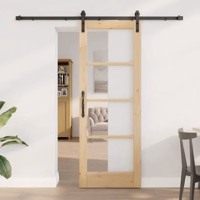 Porta scorrevole moderna vidaXL ORKDAL in legno e vetro, colore naturale e nero, L: 73,5 cm, H: 198,5 cm
