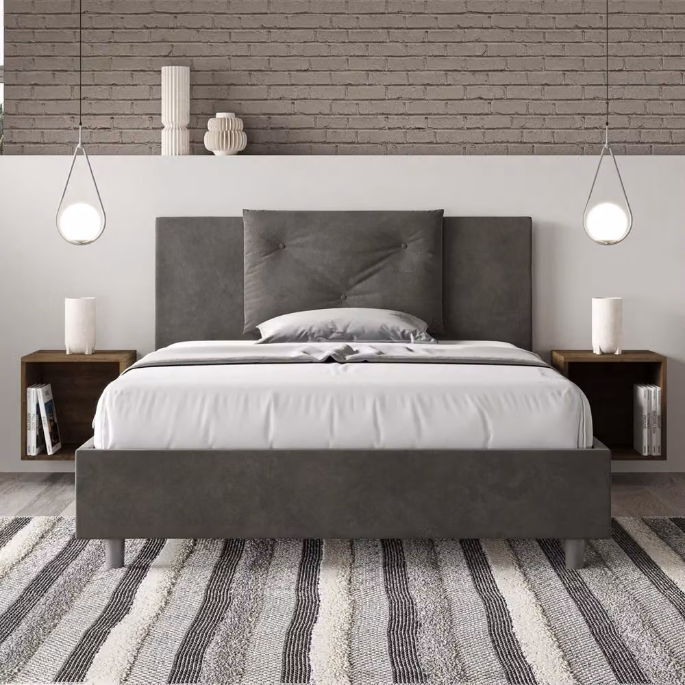 Letto Matrimoniale Francese Moderno GIORDANOSHOP in Microfibra Grigio L/P/H: 140 x 200 x 110 cm – 2
