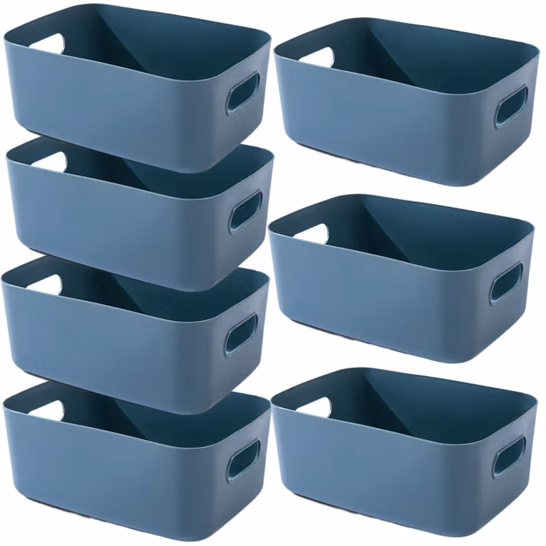 Set di 7 contenitori in plastica con maniglie, ideali per la cucina e il bagno