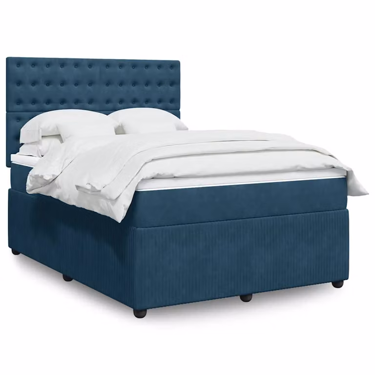 vidaXL Letto Ibrido con Materasso in Velluto Blu e Bianco, Struttura in Legno di Pino, L/P: 140 x 190 cm
