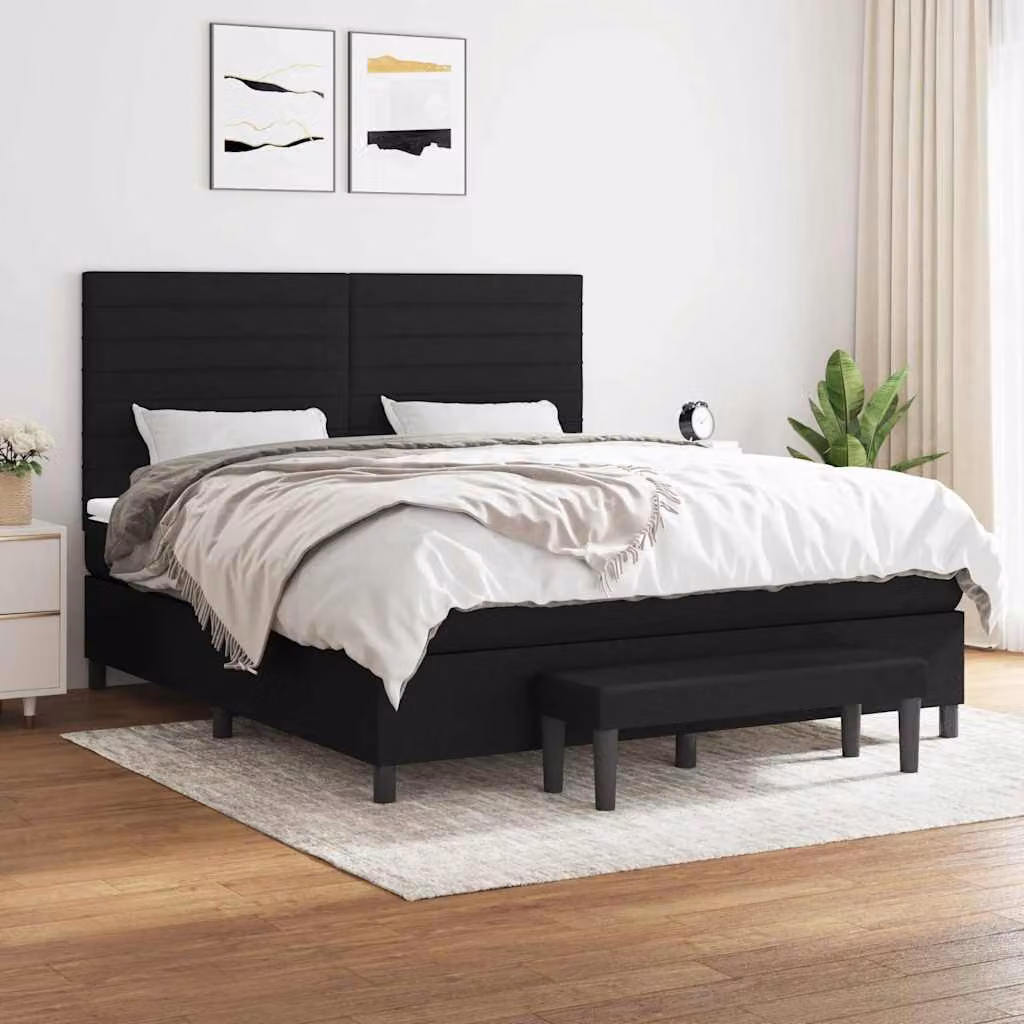 vidaXL Giroletto a Molle con Materasso Ibrido in Tessuto Nero L: 180 cm, P: 200 cm, H: 203 cm – 1