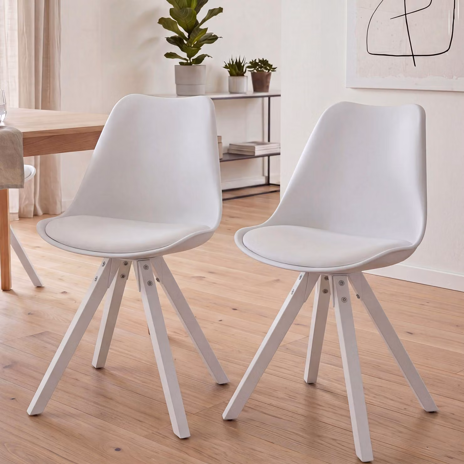 Finebuy, set da 2 sedie da pranzo retrò bianche con gambe bianche, sedia imbottita in stile scandinavo, schienale, sedia da cucina imbottita in ecopelle