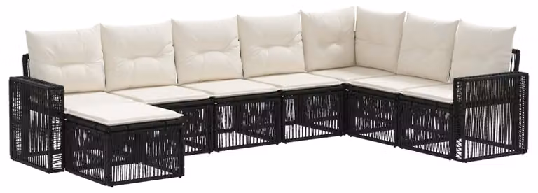 Set da giardino composto da 8 pezzi, in rattan sintetico nero e crema