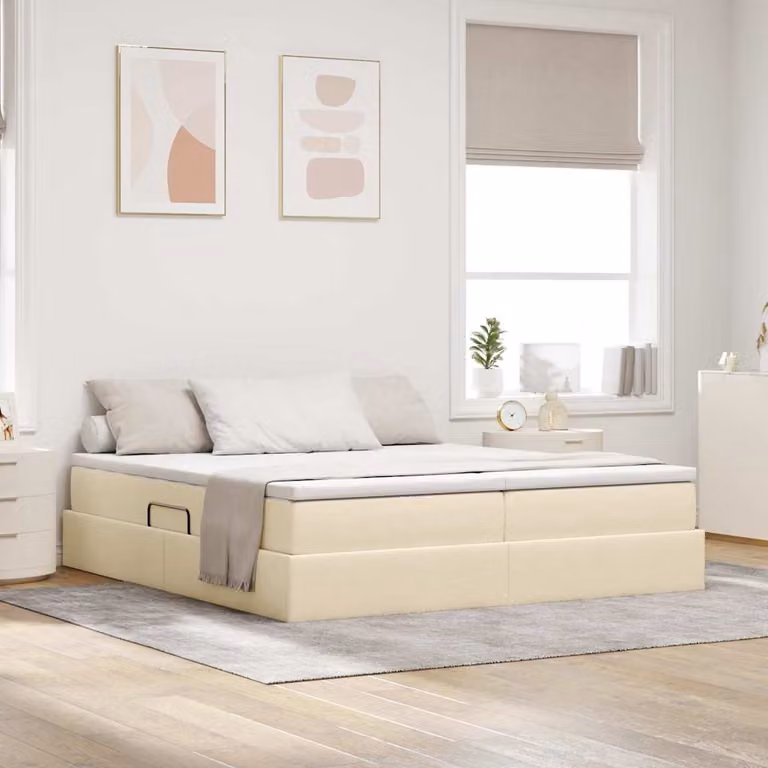 Letto con contenitore e materasso vidaXL beige L/P/H: 200 x 200 x 280 cm in poliestere e metallo