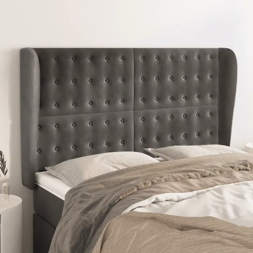 Testiera ad orecchio in velluto grigio scuro L: 147 cm, P: 23 cm, H: 118/128 cm – 2