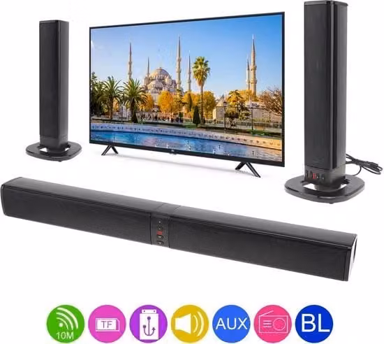 Impianto Stereo Bolmans con Soundbar Bluetooth e USB, Suono Surround e Microfono incluso, Nero