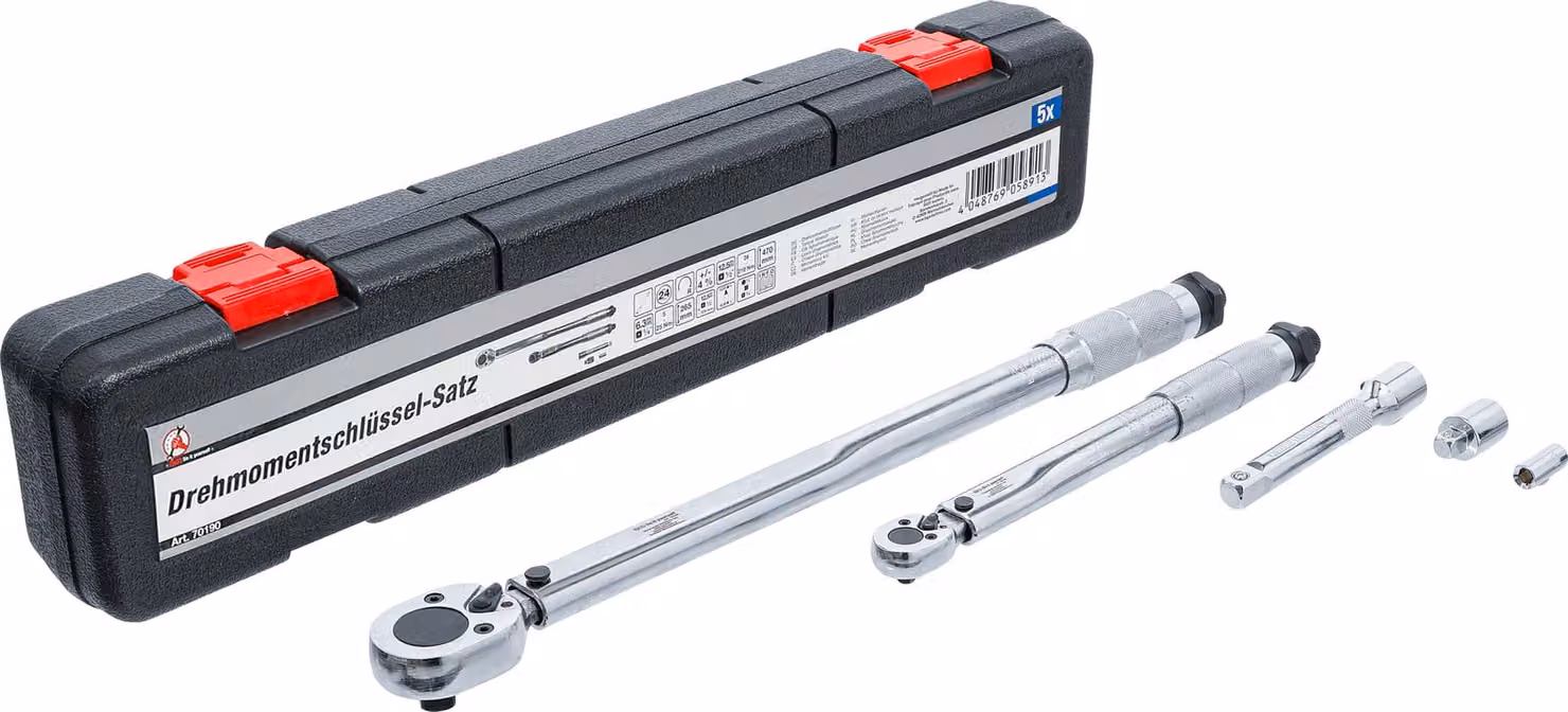 BGS Set di chiavi dinamometriche fai-da-te con attacco quadro esterno 6,3 mm (1/4") 5 - 25 Nm, 12,5 mm (1/2") 28 - 210 Nm 5 pz.