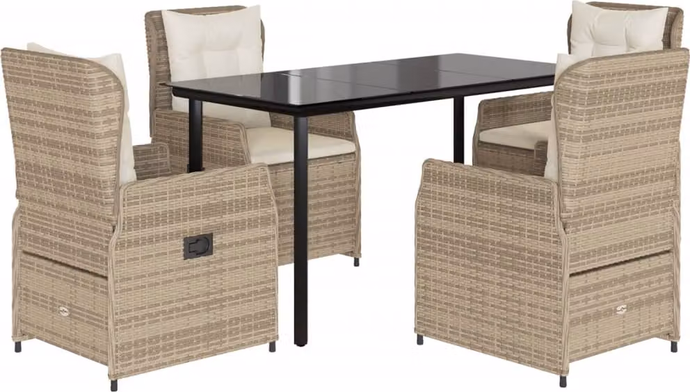 Set da Pranzo da Giardino 5 pz con Cuscini Beige in Polyrattan