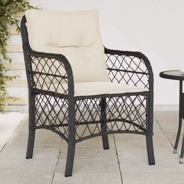 Set di 2 sedie da giardino vidaXL in polyrattan con cuscini neri e bianchi e braccioli – 1