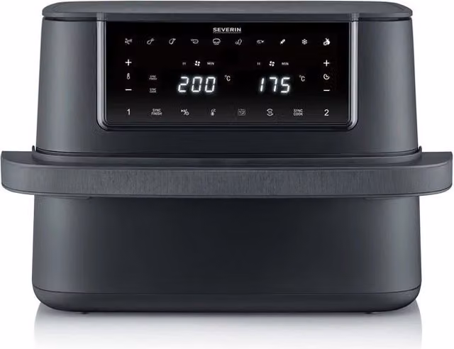 Severin FR 2490 Friggitrice ad aria da 9 L con Doppia Zona Sync Cook, 2600 W, 11 Programmi e Display Touch, colore Nero