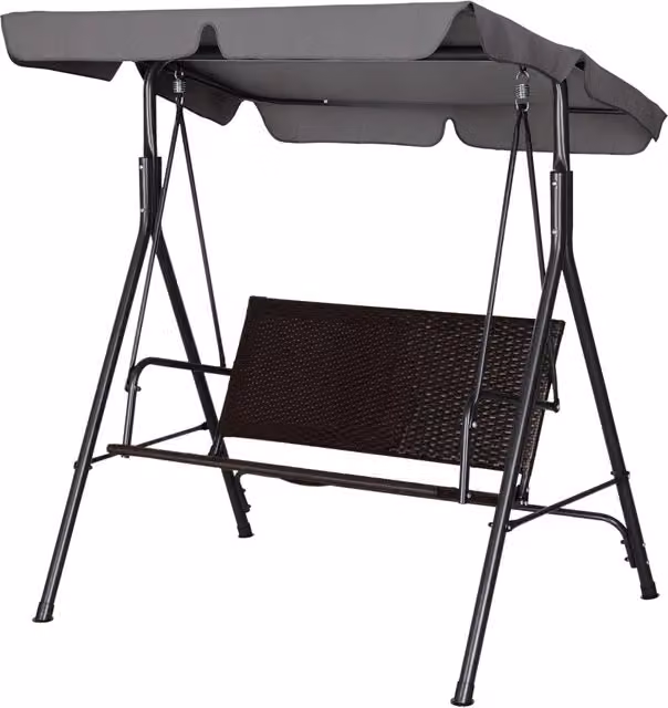 Dondolo da Giardino 2 Posti con Tettuccio ¨C Xylo ¨C Marrone e Grigio 140x110x151 cm