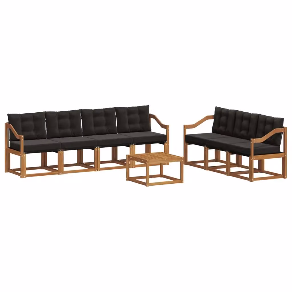 Set di divani da esterno moderno vidaXL in legno di acacia con tavolo da caffè, 8 pezzi, beige e nero – 2