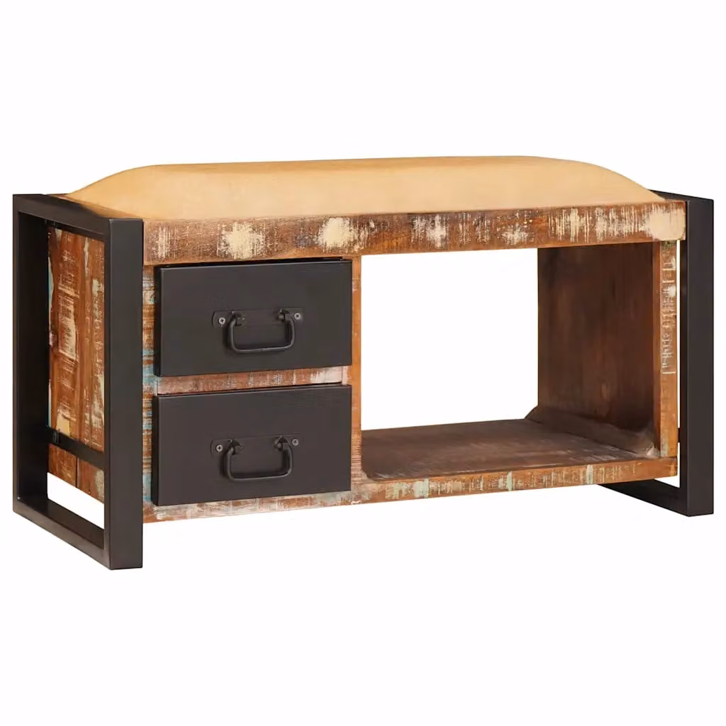 Panchina con contenitore vidaXL in stile industriale, beige e multicolore, L: 80 cm, P: 35 cm, H: 40 cm