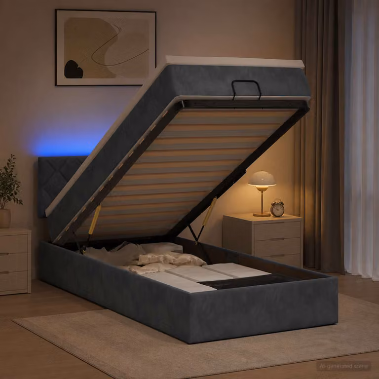 Letto Ottomano con Materasso e Illuminazione LED vidaXL, Grigio Scuro, L/P/H: 90 x 200 x 88 cm
