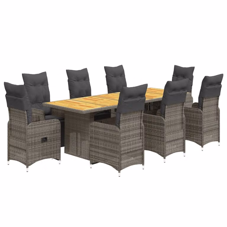 Set Bistrò da Giardino 9 pz con Cuscini in Polyrattan Grigio