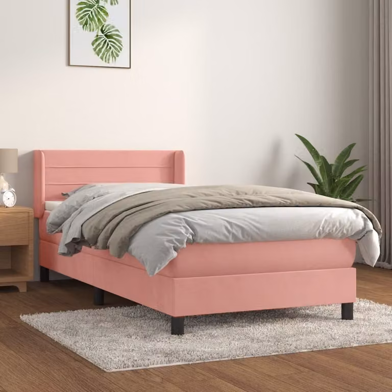 The Living Store Letto a molle con materasso rosa 90x190 cm in velluto