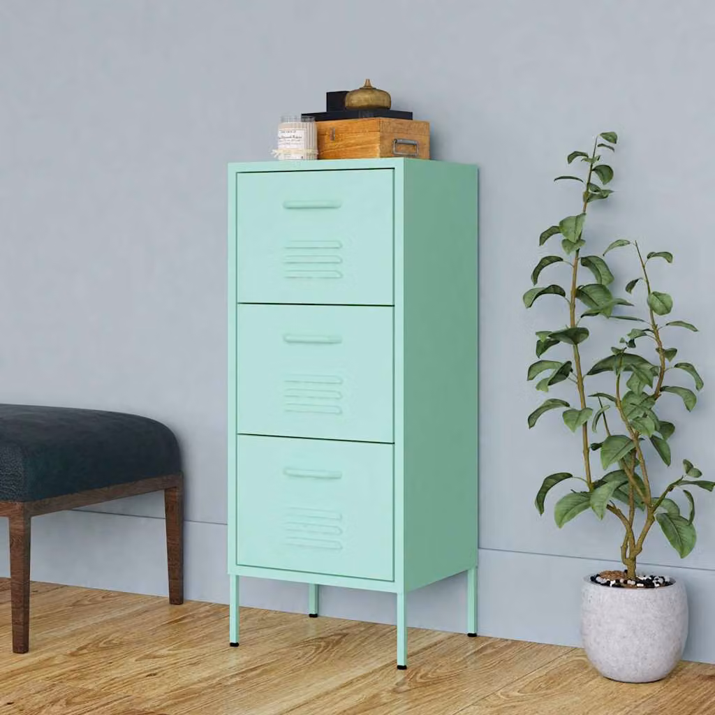 Armadietto da bagno moderno vidaXL in metallo verde con ante e cassetti L/P/H: 42,5 x 35 x 101,5 cm – 1