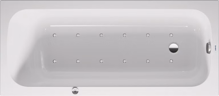 Baignoire balnéo Duravit Collection One, version à encastrer, simple dos, bâti-support, garniture de vidage et de trop-plein, système Air, 1600x700mm, 760610000AS0000, 760610000AS0000