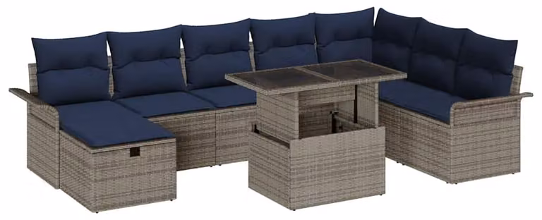 Set Divano da Giardino con cuscino 9 pcs Grigio Poly Rattan