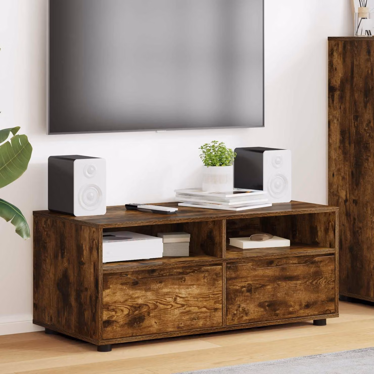 Mobile TV vidaXL in legno ingegnerizzato color rovere fumé, L 100 x P 48 x H 43 cm