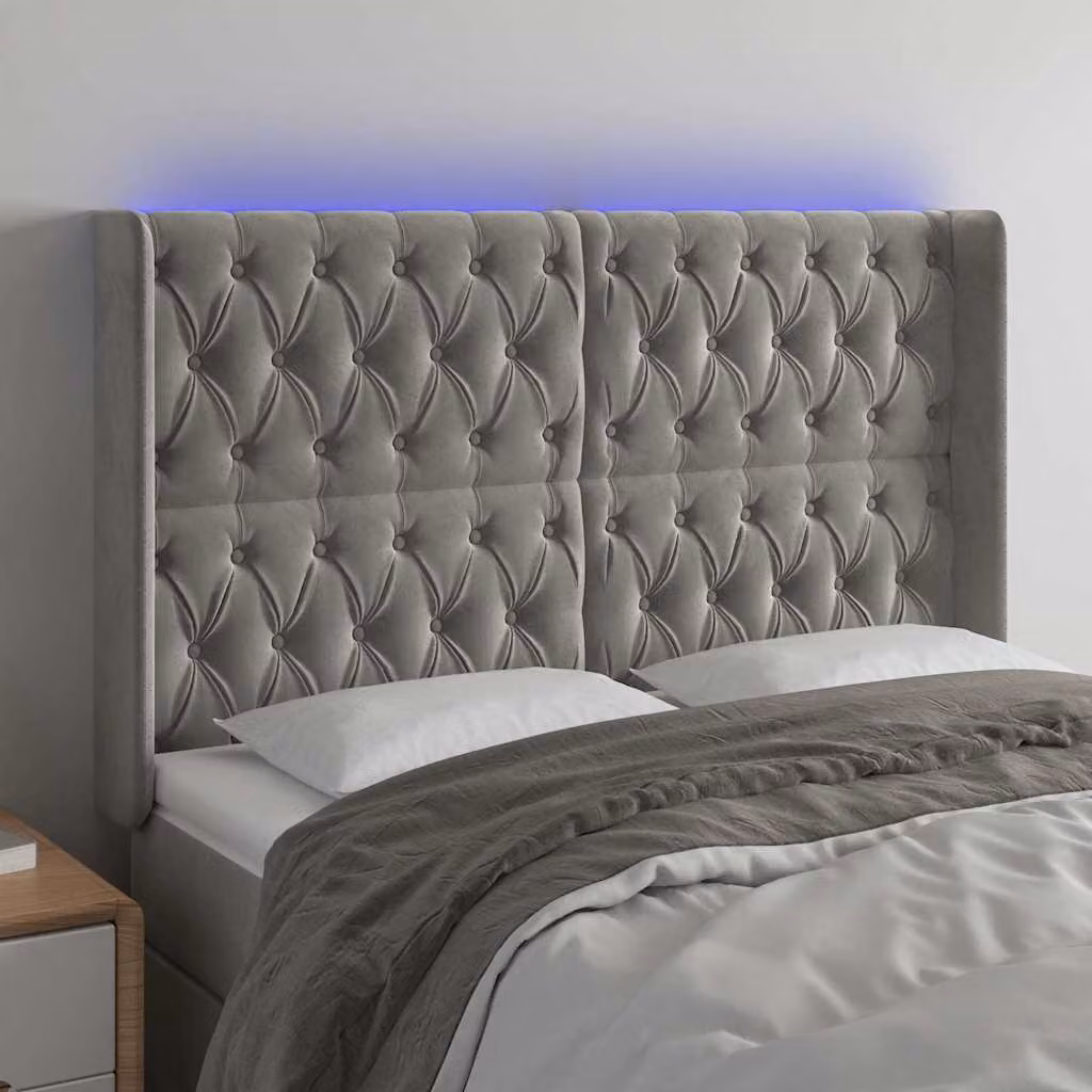 Testiera con LED e porta USB vidaXL in velluto grigio, L/P/H: 163 x 16 x 118 cm – 1