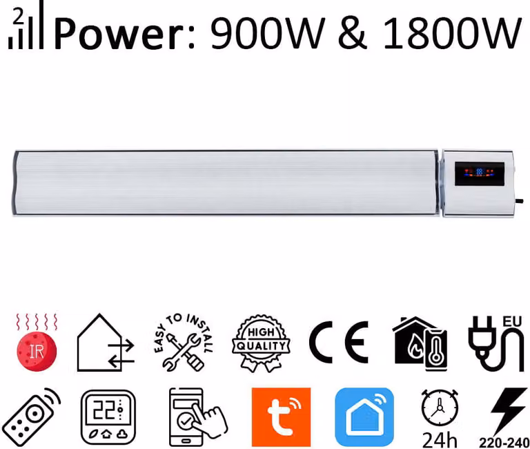 Riscaldatore elettrico ElectricSun 1800W e 900W bianco riscaldatore a infrarossi con termostato, con App Mobile