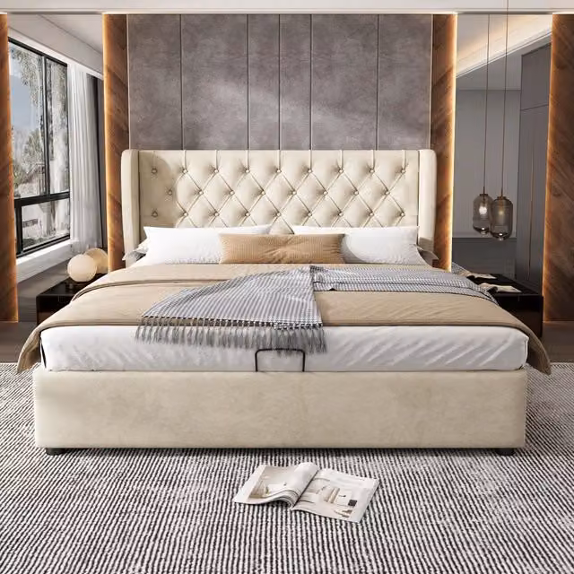 letto imbottito velluto beige 140 x 190 cm