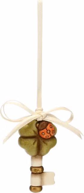 Chiave portafortuna con quadrifoglio e coccinella Thun in ceramica verde