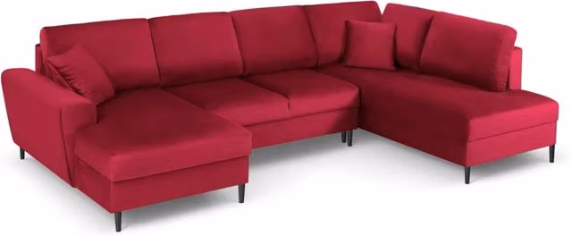Divano panoramico convertibile Kyoto Cosmopolitan Design con contenitore, 7 posti, velluto rosso, L/P/H: 313 x 194 x 88 cm – 1