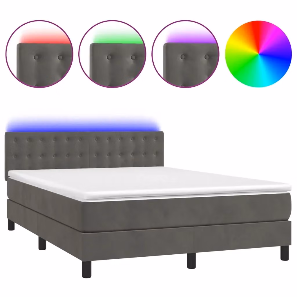 vidaXL Letto Ibrido con Materasso e Illuminazione LED sotto il letto, Grigio e Bianco, L/P/H: 140 x 200 x 88 cm – 2
