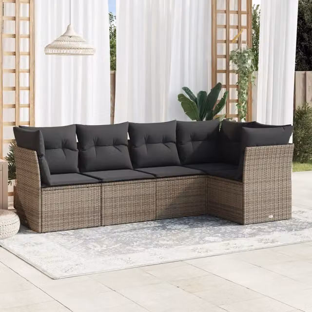 Set Divano da Giardino 5 pz con Cuscini-Sofa da Giardino-Divanetto da esterno Grigio in Polyrattan 748793