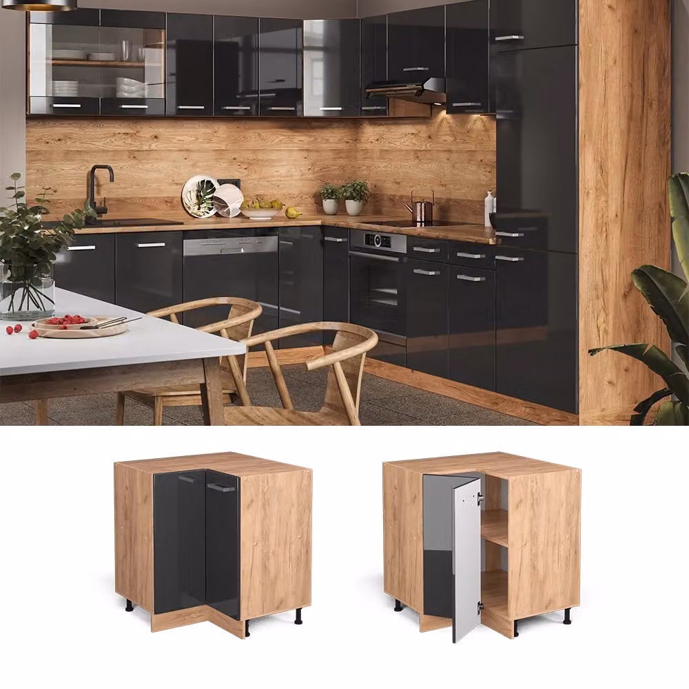 Mobile ad angolo cucina Vicco R-Line Antracite lucido e Rovere, L: 75.6 cm – 2