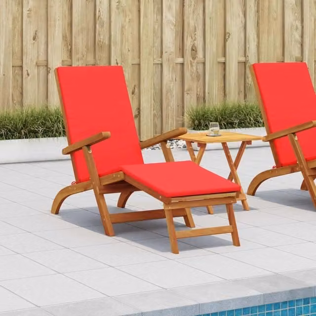 Set di 2 lettini prendisole reclinabili vidaXL in legno di acacia rosso con poggiatesta regolabile e braccioli – 1