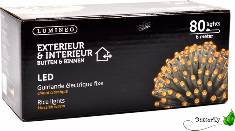 Luci da fata a LED bianco classico, colore del cavo: nero, LED: 80 LED 6m