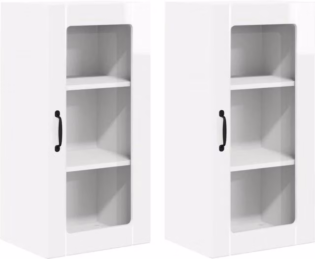 Set di 2 pensili da parete HELLOSHOP26 per cucina o soggiorno in stile moderno, finitura bianco lucido con ante in vetro e ripiani interni, L/P/H: 40 x 31 x 80 cm