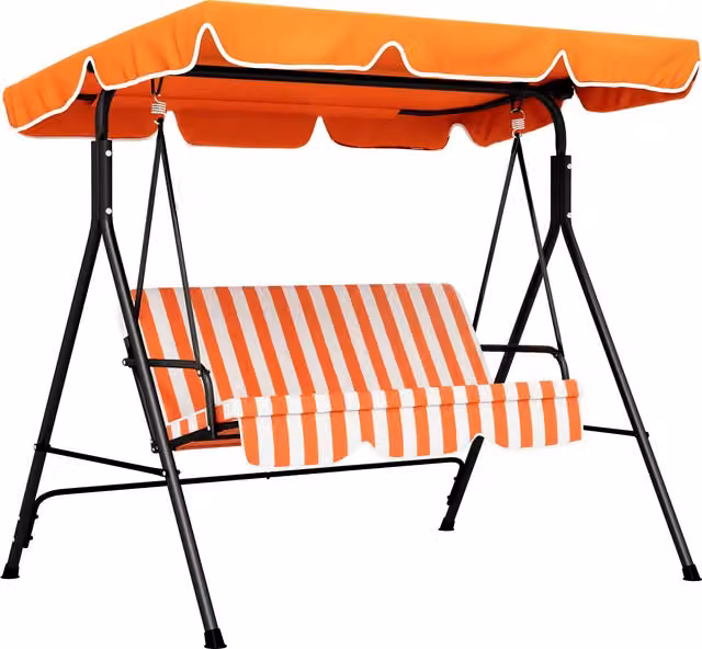 Dondolo da giardino Outsunny a 3 posti con tendalino regolabile e telaio in acciaio, arancione, L 172 x P 110 x H 153 cm