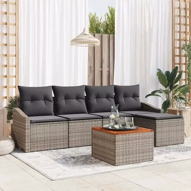 Set Divano da Giardino 6 pz Grigio polyrattan 3356487