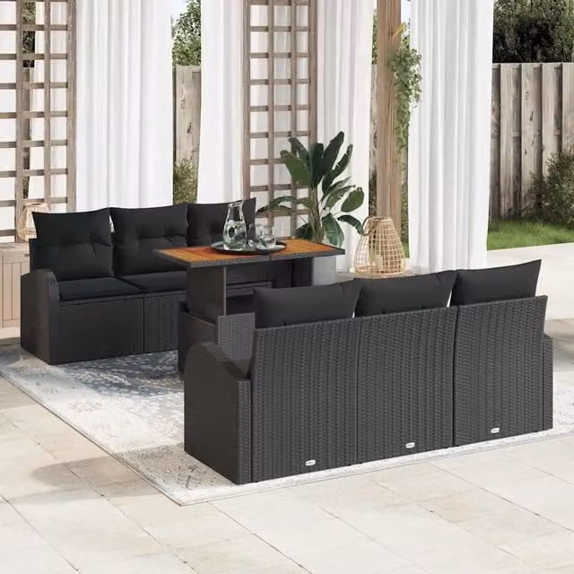 Set Divano da Giardino 7 pz Nero Poly Rattan 3358270