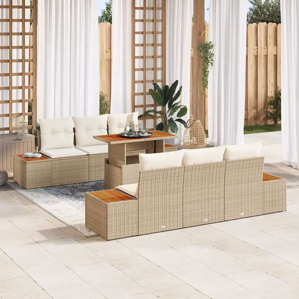 Set Divano da Giardino Moderno vidaXL in Polyrattan Beige, 7 Pezzi