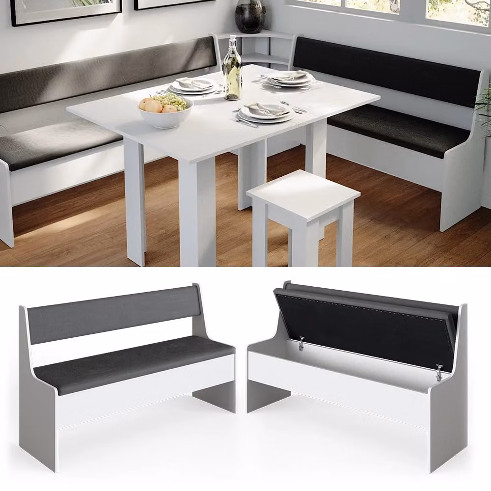 Panca ad angolo Vicco Bianco Classico in MDF con seduta in tessuto L/P: 41.5 x 41.5 cm – 2