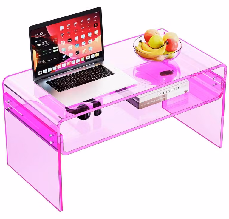 Tavolino da caffè in acrilico, tavolino laterale, colore rosa, dimensioni 80 x 40 x 40 cm