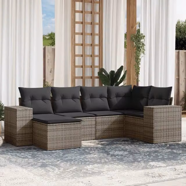 Set Divano da Giardino 6 pz con Cuscini Grigio in Polyrattan 3255197